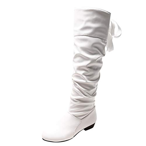 ZODOF Zapatos de mujer Botines Zapatos de mujer tacones altos Botas de mujer sobre la rodilla Señoras Otoño invierno Moda Tramo Faux Delgado Alto Botas(Blanco,38 EU)