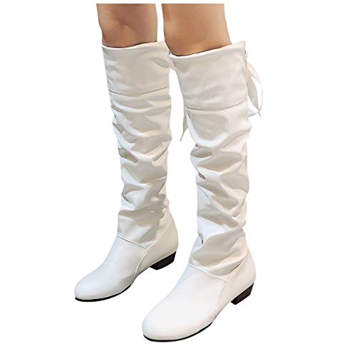ZODOF Zapatos de mujer Botines Zapatos de mujer tacones altos Botas de mujer sobre la rodilla Señoras Otoño invierno Moda Tramo Faux Delgado Alto Botas(Blanco,40 EU)