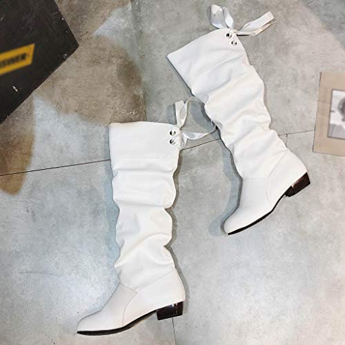 ZODOF Zapatos de mujer Botines Zapatos de mujer tacones altos Botas de mujer sobre la rodilla Señoras Otoño invierno Moda Tramo Faux Delgado Alto Botas(Blanco,39 EU)