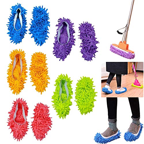 ZoneYan Zapatillas mopa,5 Pairs Multifunction Microfiber Dust Mop Shoes Slippers Cleaning For Home, 5Colors
