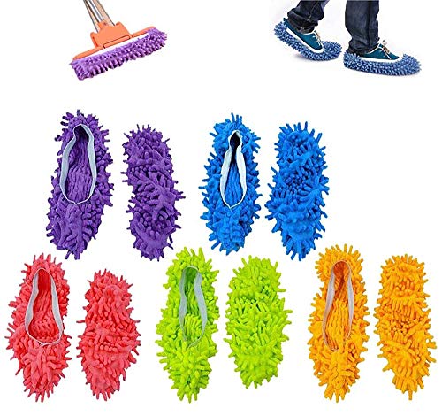ZoneYan Zapatillas mopa,5 Pairs Multifunction Microfiber Dust Mop Shoes Slippers Cleaning For Home, 5Colors
