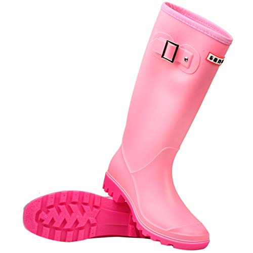 zpllsbratos Botas de Agua Lluvia Altas Mujer Rodilla Alta Botas Goma Wellington Impermeables Antideslizante(Rosado,39?