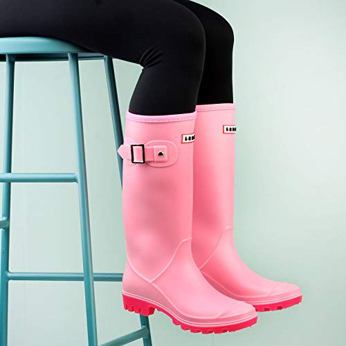 zpllsbratos Botas de Agua Lluvia Altas Mujer Rodilla Alta Botas Goma Wellington Impermeables Antideslizante(Rosado,39?