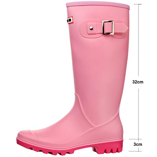 zpllsbratos Botas de Agua Lluvia Altas Mujer Rodilla Alta Botas Goma Wellington Impermeables Antideslizante(Rosado,39?