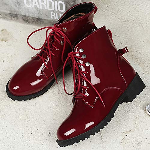 zpllsbratos Mujer Charol Botines Planos Encaje Bota Corta Botín Motera Casual Cuero 35-43(Rojo,40)