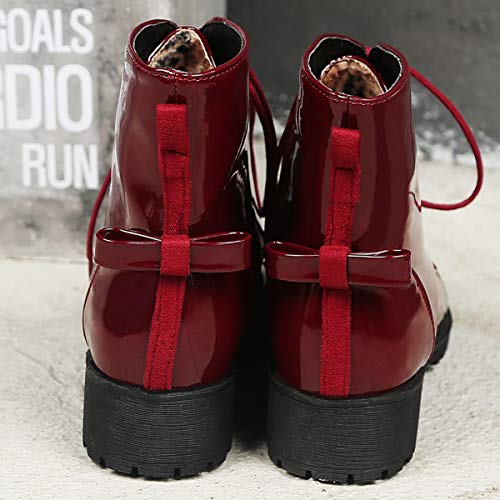 zpllsbratos Mujer Charol Botines Planos Encaje Bota Corta Botín Motera Casual Cuero 35-43(Rojo,40)