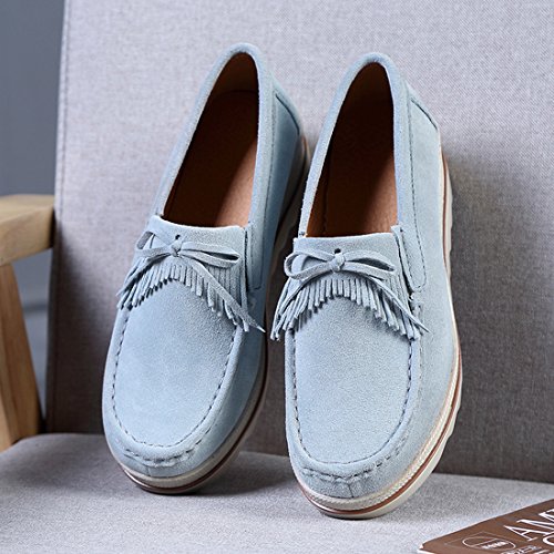 Z.SUO Mujer Mocasines de Cuero Gamuza Moda Loafers Casual Zapatos(37 EU,Gris.2)
