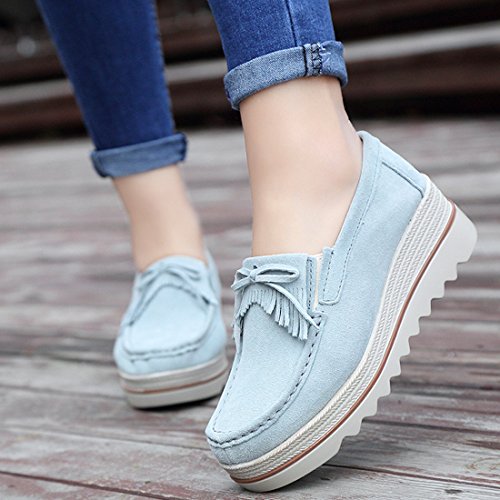 Z.SUO Mujer Mocasines de Cuero Gamuza Moda Loafers Casual Zapatos(37 EU,Gris.2)