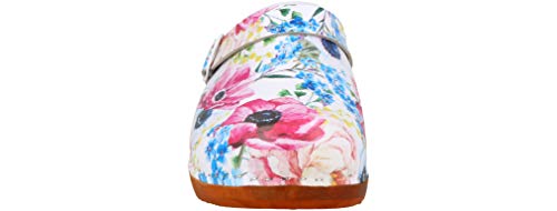 Zuecos de Cuero Natural con Suela de Madera (38 EU, Blanco 874)