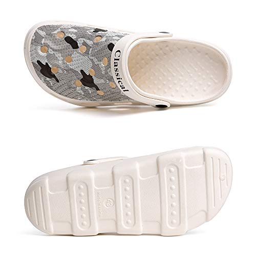 Zuecos Hombre Sandalias de Verano Playa Piscina Zapatillas de Trabajo Hospital Deportivas Ahueca hacia Respirable 4-Blanco EU43