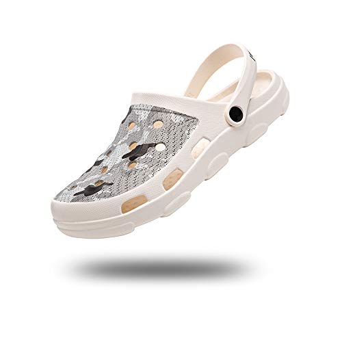 Zuecos Hombre Sandalias de Verano Playa Piscina Zapatillas de Trabajo Hospital Deportivas Ahueca hacia Respirable 4-Blanco EU43