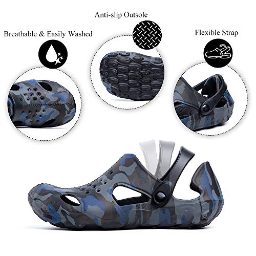 Zuecos Hombre Sanitarios Playa Piscina Verano Sandalias Chanclas Zapatillas de Casa Trabajo Enfermera Zapatos Goma Cocina Ducha Cerrados Camuflaje y Negro-3 44 EU