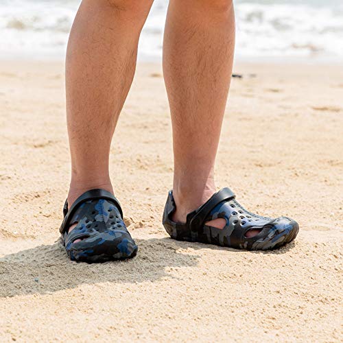 Zuecos Hombre Sanitarios Playa Piscina Verano Sandalias Chanclas Zapatillas de Casa Trabajo Enfermera Zapatos Goma Cocina Ducha Cerrados Camuflaje y Negro-3 42 EU