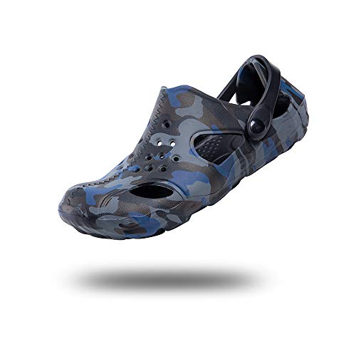 Zuecos Hombre Sanitarios Playa Piscina Verano Sandalias Chanclas Zapatillas de Casa Trabajo Enfermera Zapatos Goma Cocina Ducha Cerrados Camuflaje y Negro-3 42 EU