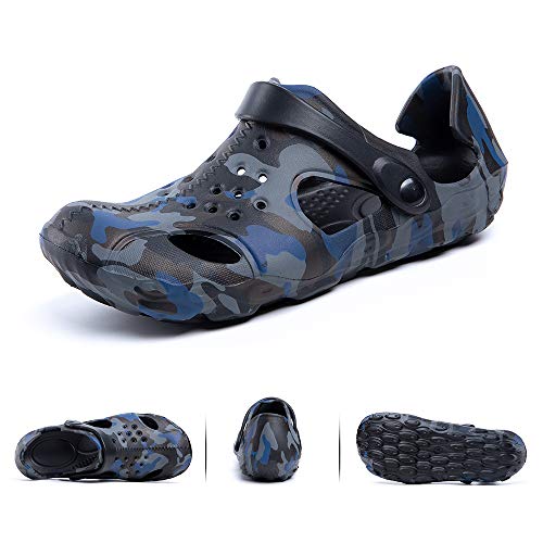 Zuecos Hombre Sanitarios Playa Piscina Verano Sandalias Chanclas Zapatillas de Casa Trabajo Enfermera Zapatos Goma Cocina Ducha Cerrados Camuflaje y Negro-3 42 EU