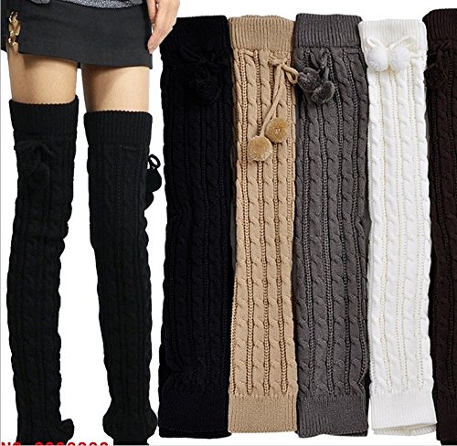 ZUMUii Butterme Womens Extra Grueso Largo De Cable Knit Crochet Knee Calentadores De Pierna Alta con El Otoño De Invierno Knit Calcetines Calcetines De Rodilla(65CM,Negro)