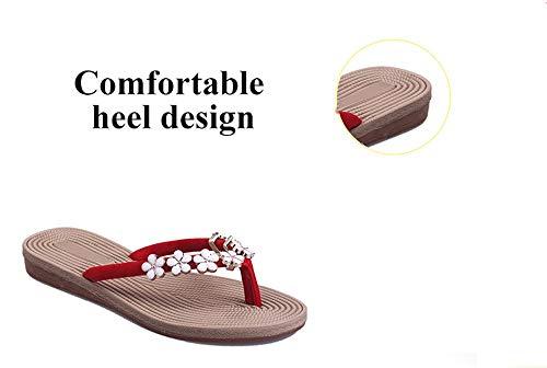 ZYXJP-Zapatillas Chanclas de Verano de Fondo Plano for Mujer, Casual Playa, Chanclas Antideslizantes Simples, Flores, Zapatos de Playa Planos for Mujer (Color : Green40)