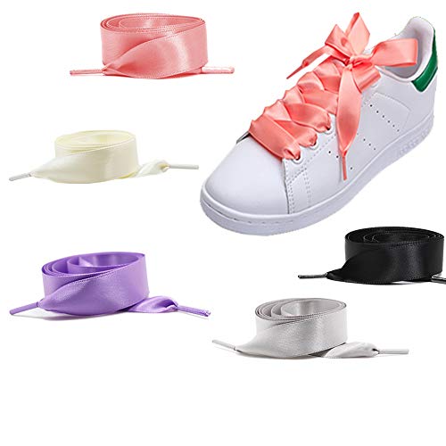 10 pares de cordones de satén Planos de 2cm de ancho para mujeres niñas 5 colores de 90cm/130 cm Cinta de raso larga y planos para calzado deportivo zapatillas para correr de montaña para exteriores