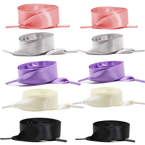 10 pares de cordones de satén Planos de 2cm de ancho para mujeres niñas 5 colores de 90cm/130 cm Cinta de raso larga y planos para calzado deportivo zapatillas para correr de montaña para exteriores
