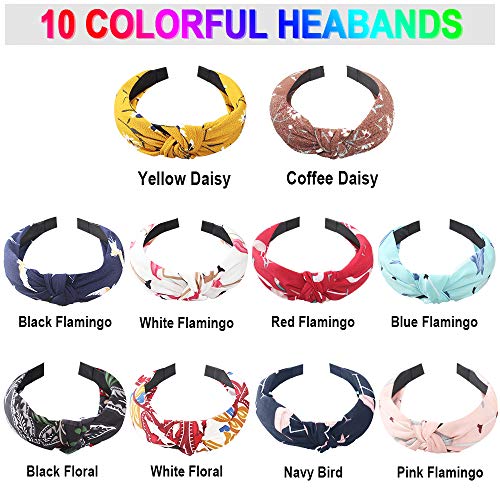 10 Piezas de Ancho Bandas de la Cabeza Twist Knot Turban Diadema Moda Elástica Floral Imprimir Diadema Accesorios para el Cabello para Mujeres y Niñas, 10 Estilos.