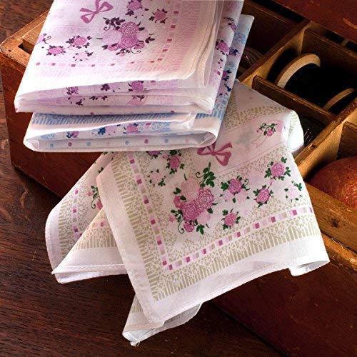 12 pañuelos florales finos - 100% algodón - Modelo « Leslie »