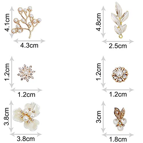 12 piezas colgantes de aleación de broche de botones de flores de perlas para hacer joyas, vestidos de novia, accesorios de bricolaje, ropa, bolsos, zapatos y proyectos de costura.