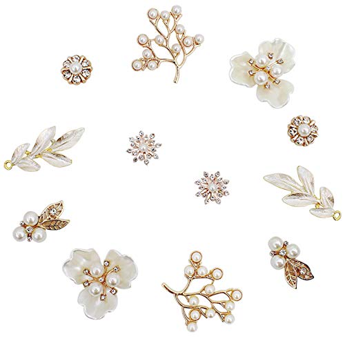 12 piezas colgantes de aleación de broche de botones de flores de perlas para hacer joyas, vestidos de novia, accesorios de bricolaje, ropa, bolsos, zapatos y proyectos de costura.