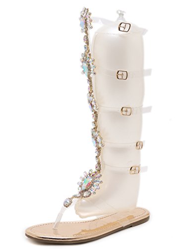 2018 TieNew Mujer Moda Gladiador Sandalias Romano Rodilla Alto Sandalias Cremallera Strappy Peep Toe Sandalias Plano Casual Playa Verano Zapatos Moda Botas Sandalias