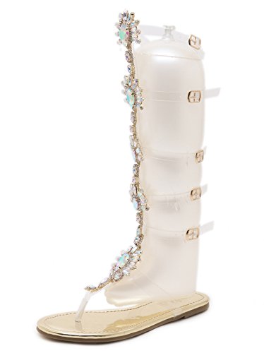 2018 TieNew Mujer Moda Gladiador Sandalias Romano Rodilla Alto Sandalias Cremallera Strappy Peep Toe Sandalias Plano Casual Playa Verano Zapatos Moda Botas Sandalias