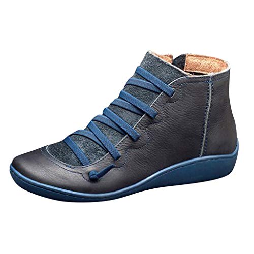 2019 Los Zapatos de Botines Planos para Mujer, Soporte del Arco, Cómodos Botines de Deslizamiento Plano para Mujer, Zapatos Casuales para Mujer Otoño Invierno con Hebilla con Cremallera (38, Azul)