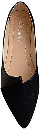 2019 Mujer Bailarinas, Zapatillas Planas De Color En Contraste Irregular Ante Punta Pointed Chic De Vestir Bombas Zapatos De Vacasiones Mocasines Zapatillas del Barco (Negro, 39)