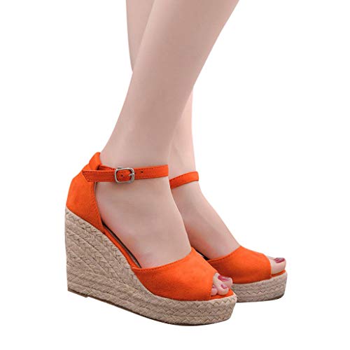 2019 Verano Sandalias Romanas Mujer, Zapato Peep-Toe Con Plataforma Cuña Alpargatas Zapatillas De Boda Fiesta Sandalias De Vestir De Talla Grande 33-44 EU(Naranja, 37 EU)
