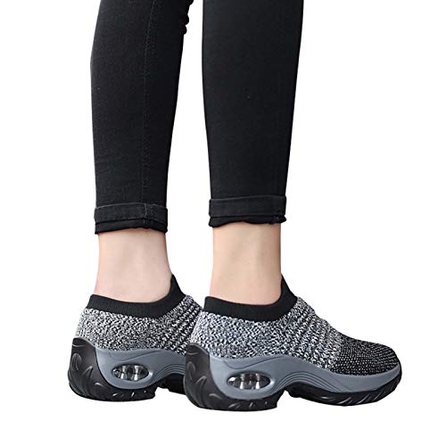 2020 Zapatos cuña Mujer Zapatillas de Deportivas Plataforma Mocasines Primavera Verano Planas Ligero Tacon Sneakers Cómodos Zapatos para Mujer Negro Gris Blanco