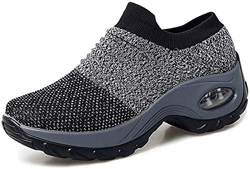 2020 Zapatos cuña Mujer Zapatillas de Deportivas Plataforma Mocasines Primavera Verano Planas Ligero Tacon Sneakers Cómodos Zapatos para Mujer Negro Gris Blanco