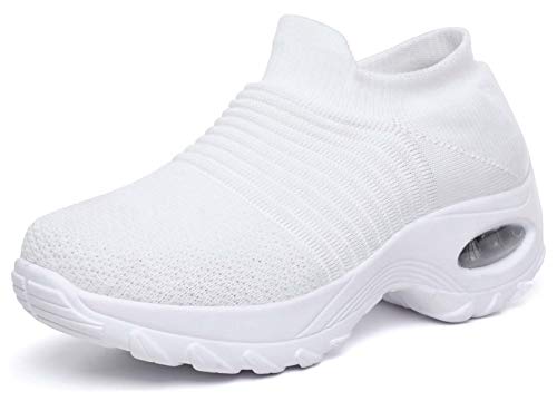 2020 Zapatos cuña Mujer Zapatillas de Deportivas Plataforma Mocasines Primavera Verano Planas Ligero Tacon Sneakers Cómodos Zapatos para Mujer, White,36 EU