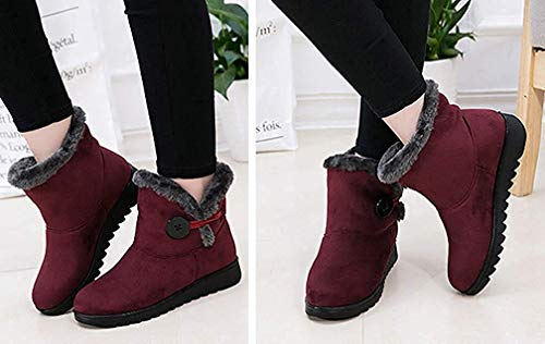 2020 Zapatos Invierno Mujer Botas de Nieve Casual Calzado Piel Forradas Calientes Planas Outdoor Boots Antideslizante Zapatillas para Mujer EU35/fabricante 230,Rojas Botas de invierno