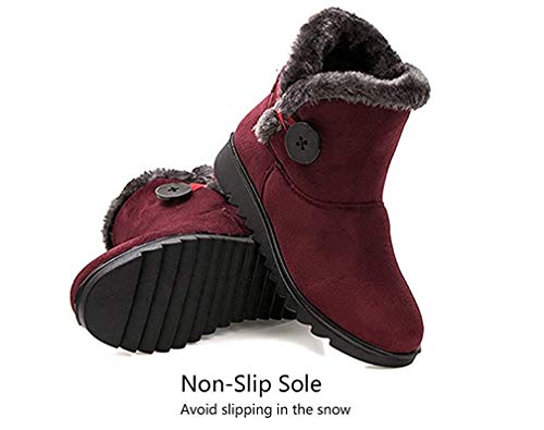 2020 Zapatos Invierno Mujer Botas de Nieve Casual Calzado Piel Forradas Calientes Planas Outdoor Boots Antideslizante Zapatillas para Mujer EU35/fabricante 230,Rojas Botas de invierno