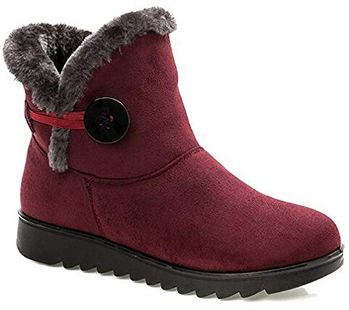2020 Zapatos Invierno Mujer Botas de Nieve Casual Calzado Piel Forradas Calientes Planas Outdoor Boots Antideslizante Zapatillas para Mujer EU35/fabricante 230,Rojas Botas de invierno