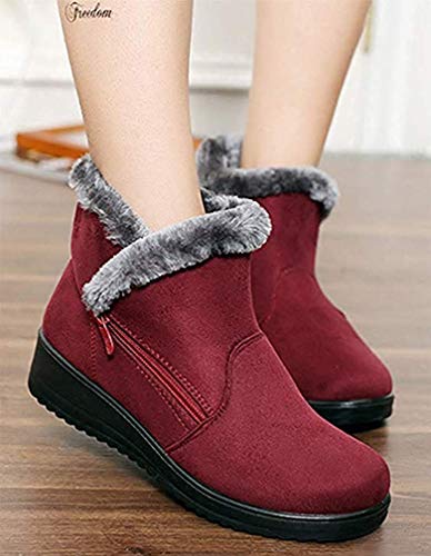 2020 Zapatos Invierno Mujer Botas de Nieve Casual Calzado Piel Forradas Calientes Planas Outdoor Boots Antideslizante Zapatillas para Mujer EU36/fabricante 235,Rojo