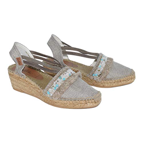 2108 G Livia Turquesa Hc4 - Alpargata de cuña Baja en Tejido de Lino con tapapuntos de fantasía