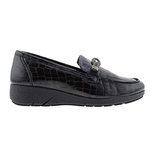24 Horas 24725 Mocasines Planos en Piel para Mujer Talla: 39 Color: Negro