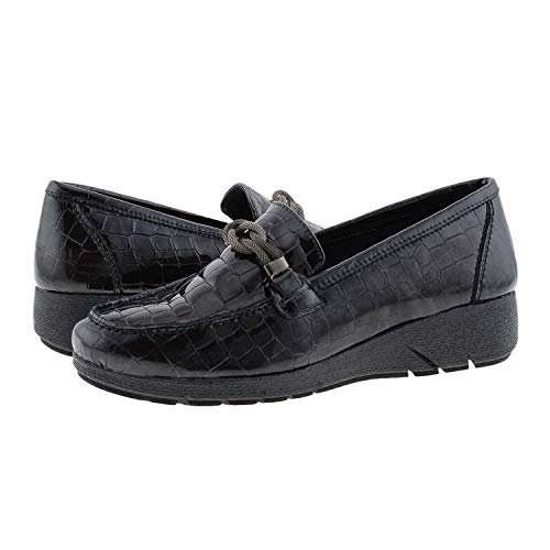 24 Horas 24725 Mocasines Planos en Piel para Mujer Talla: 39 Color: Negro