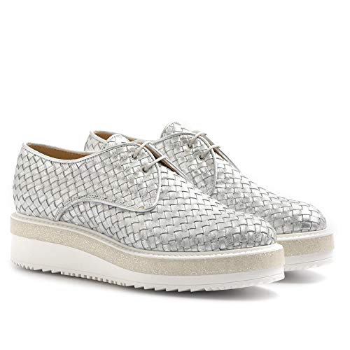 25849 Manhattan - Zapato de piel trenzada plateada, talla Plateado Size: 40 EU