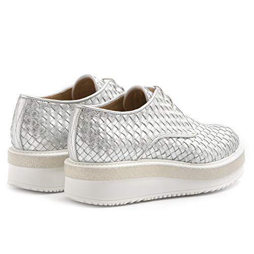 25849 Manhattan - Zapato de piel trenzada plateada, talla Plateado Size: 40 EU