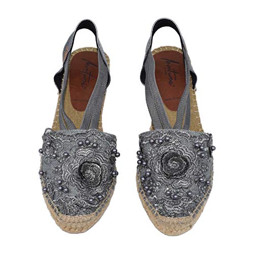 2832 Premia Plomo H354 - Alpargata de cuña media en tonos plomo y gris con tapapuntos de fantasía