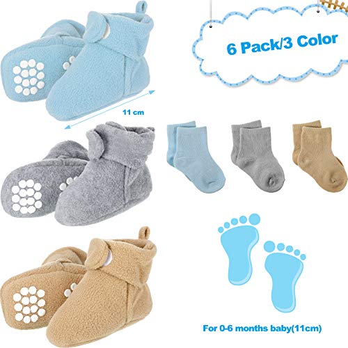 3 Botines de Felpa Bebé, Zapatos con 3 Medias de Algodón, 3 Colores, 0-6 Meses