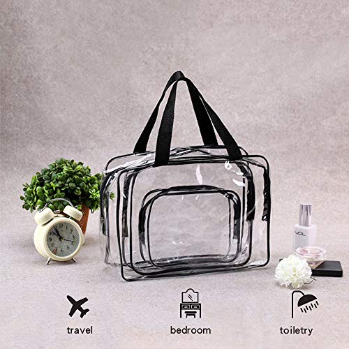 3 Pcs Transparente Bolsa de Viaje Impermeable, Neceser PVC Mujer Bolsa de Cosmético Artículos de Tocador con Cremallera para Vuelo, Regalos, Joyas, Cosméticos y Champú y etc