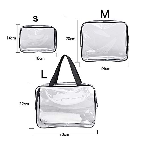 3 Pcs Transparente Bolsa de Viaje Impermeable, Neceser PVC Mujer Bolsa de Cosmético Artículos de Tocador con Cremallera para Vuelo, Regalos, Joyas, Cosméticos y Champú y etc