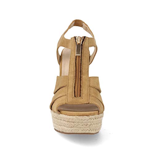 36563-Sandalia Mujer Plataforma de Yute con Cremallera Central Primavera Verano. Talla 36 Camel