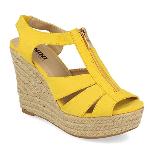 36572-Sandalia Mujer Plataforma de Yute con Cremallera Central Primavera Verano. Talla 38 Amarillo